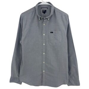 RVCA Mens Slim Fit Oxford Button Down Shirt Grey Long Sleeve Size M Stained